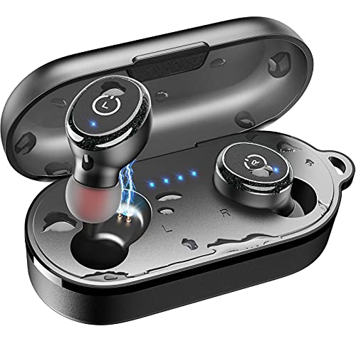 TOZO T10 Bluetooth 5.0 Wireless Earbuds with Charging Case (IPX8 Waterproof) - Built-in Mic, Premium Sound & Deep Bass, Black