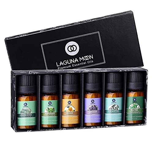 Lagunamoon Top 6 Gift Set Pure Essential Oils for Diffuser, Humidifier, Massage, Aromatherapy, Skin & Hair Care (6-Pack)