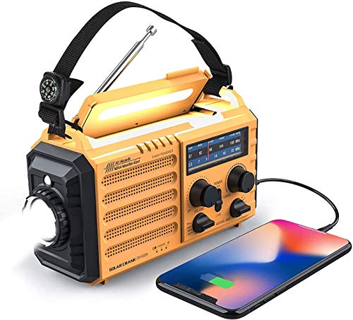 Raynic 5000mAh Solar & Hand Crank Emergency Weather Radio with AM/FM/SW/NOAA, 5W Power, Flashlight, Reading Lamp, Cellphone Charger & SOS Alarm (Yellow)