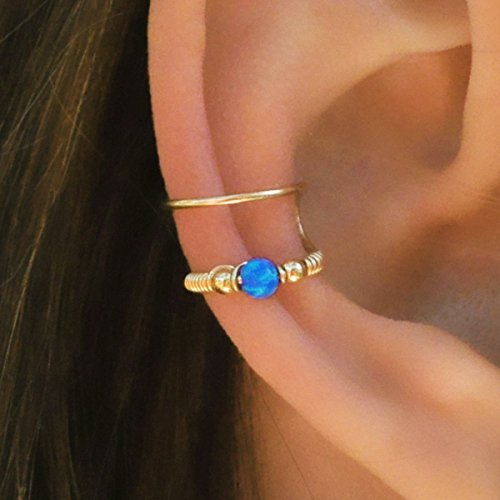 White Opal Ear Cuff Wrap Earring (Clip on) - Handmade Jewelry