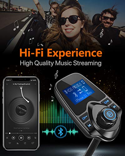 Nulaxy Bluetooth FM Transmitter (Adapter Car Kit) with Display, TF/SD Card & USB Car Charger for Smartphones & Audio Players