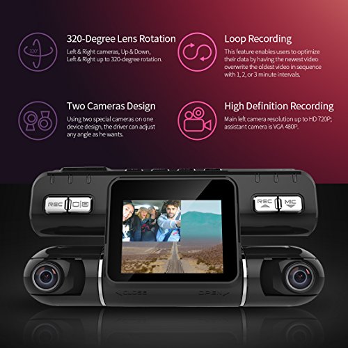 Pruveeo MX2 Car Dash Cam with Dual 120° Wide-Angle Lens, Dash Camera for Cars (Driving Recorder DVR).