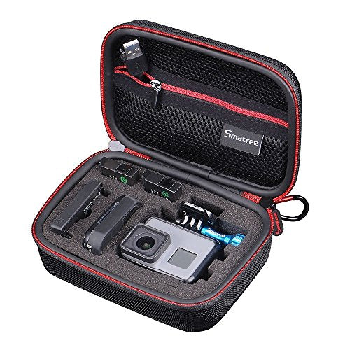 Smatree Carrying Case Compatible for GoPro Hero 8/7/6/5/4/3+/3/2/1 and GOPRO HERO (2018) and DJI Osmo Action (Black & Red), Extra-Small