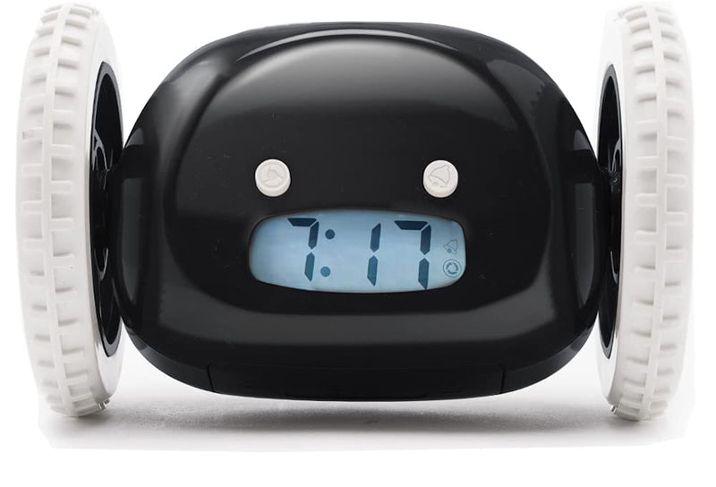 Clocky Alarm Clock on Wheels (Original) | Extra Loud for Heavy Sleepers | Robot Clockie for Adults and Kids | Funny, Rolling, Run-away, Moving, Jumping (Black)