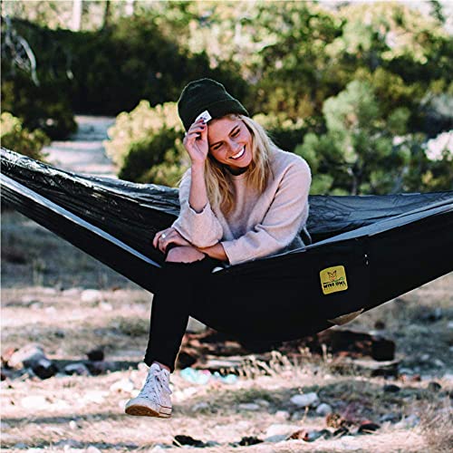 Wise Owl Outfitters Single and Double Hammocks for Camping or Travel - Lightweight & Portable Nylon (DO Black & Grey)