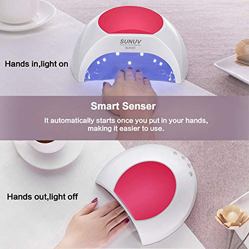 SUNUV 48W UV LED Nail Dryer Light for Gel Nail Polish Manicure, 4 Timer Setting Sensor (SUN2C with one Pink Pad)