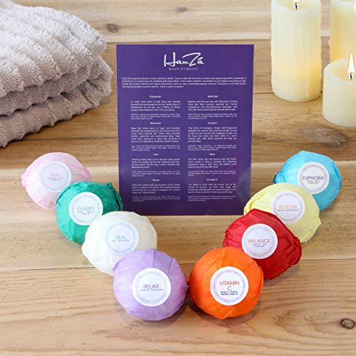 HanZá 8-Piece Bath Bomb Gift Set (Vegan) - Comforting Spa Fizzies for Women and Girls - Perfect for Adding to Bath Bubbles, Beads, Pearls and Flakes.