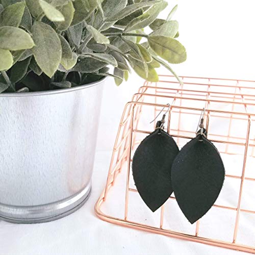 Leather Leaf Earrings in Black (2.5" x 1.25") - Boho, Bold & Statement Style