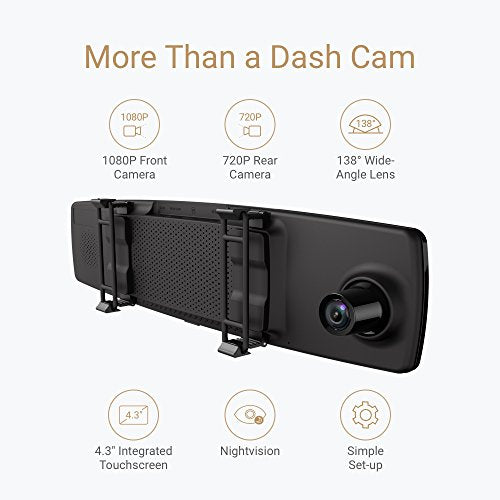 YI Mirror Dash Cam Dual Dashboard Camera Recorder (with Touch Screen, Mobile App, HD Camera, G-Sensor, Reverse Monitor, Loop Recording)