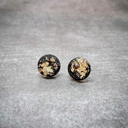 Black Gold Flake Stud Earrings [Hypoallergenic Posts] with Titanium Posts