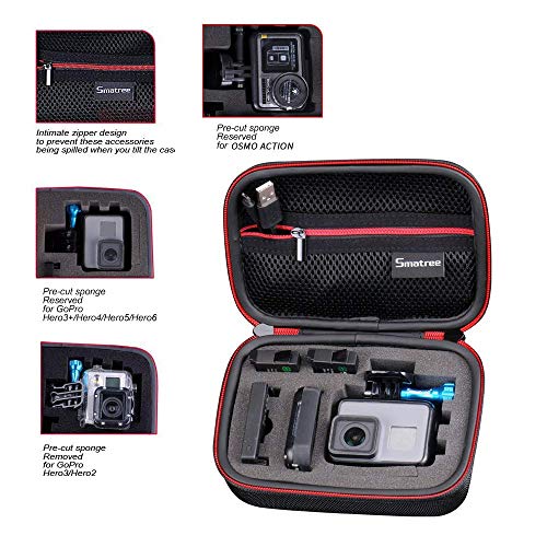 Smatree Carrying Case Compatible for GoPro Hero 8/7/6/5/4/3+/3/2/1 and GOPRO HERO (2018) and DJI Osmo Action (Black & Red), Extra-Small