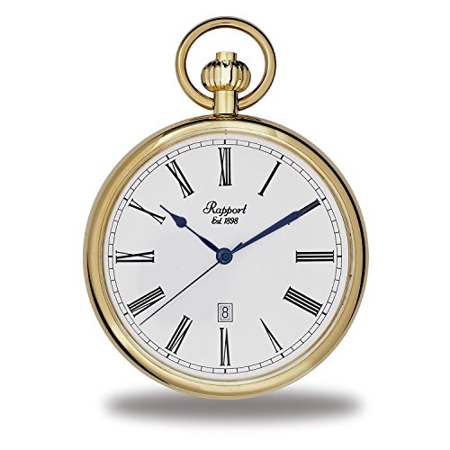 Rapport Classic Oxford Open Face Pocket Watch with Chain and Date (Gold)