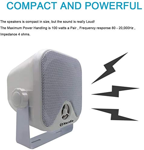 Heavy Duty Waterproof 4" Outdoor Marine Box Speakers with Surface Mounts - White (for Skid Steer ATV UTV RZR Golf Cart)