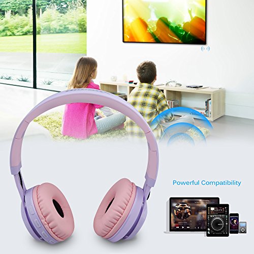 Riwbox WT-7S Foldable Wireless Bluetooth Headset with Microphone, Volume Control, and Light-Up Functionality (Purple) for PC, Cell Phones, TV, and iPad