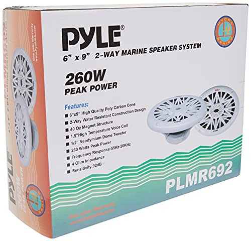 PLMR692 Marine 6x9" Dual 2-Way Outdoor Speakers (260W, Poly Carbon Cone, Cloth Surround) - 1 Pair