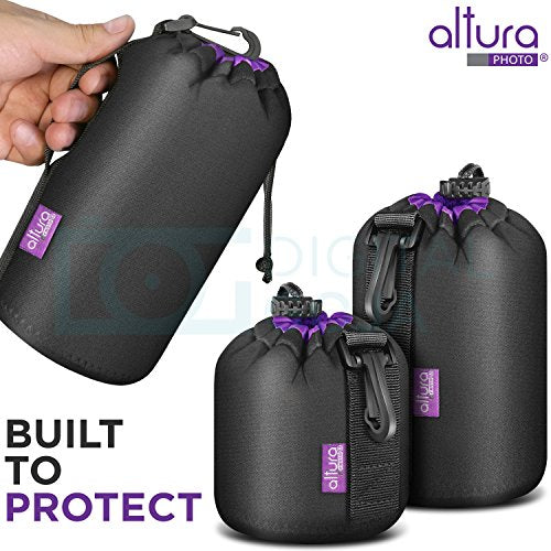 Altura Photo Neoprene Lens Pouch Set (3 Pack) for DSLR Cameras (Canon, Nikon, Pentax, Sony, Tamron, Sigma, Olympus, Panasonic, Fuji) - Includes Small, Medium and Large Pouches
