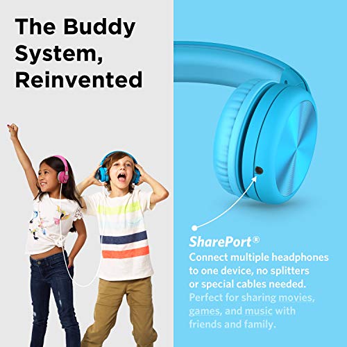 LilGadgets Connect+ Pro Kids Headphones with SharePort and Inline Mic (Blue)