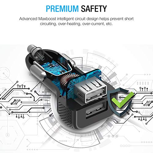 Maxboost 4.8A Car Charger [Black] with SmartUSB Port for iPhone 12 11 Pro Max/XS Max/XR/XS/X/8/7/Plus, Galaxy S20 Ultra/S10/S10+/S10e/Note, LG, Air, Mini, Huawei, Moto, Pixel