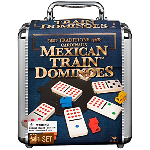 Mexican Train Dominoes Board Game for Ages 8+ (with Aluminum Carry Case)