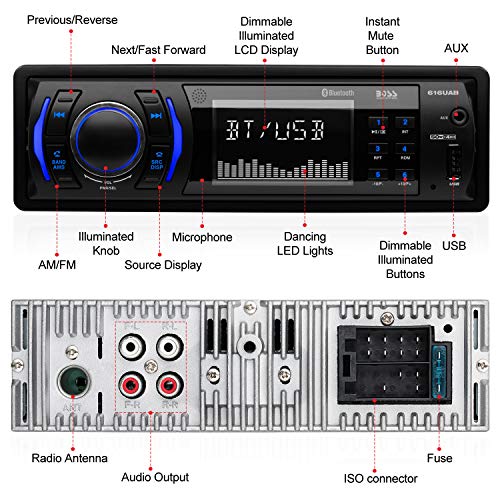 BOSS Audio Systems 616UAB Single-Din Car Stereo with LCD, Bluetooth Audio & Hands-Free Calling, Microphone, MP3/USB Inputs and AM/FM Radio (Bluetooth/Microphone/Radio/MP3/USB)