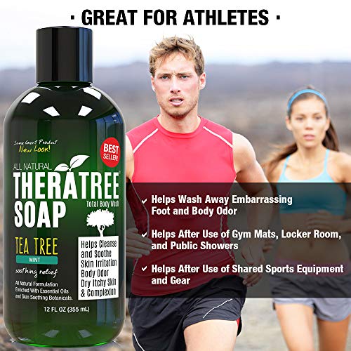 Oleavine TheraTree Tea Tree Oil Soap with Neem Oil (12oz), Helps Relieve Skin Irritation and Body Odor, Restore Healthy Complexion for Body and Face.
