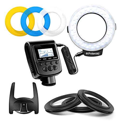 Polaroid 48 Macro LED Ring Flash & Light with 4 Diffusers (Clear, Warming, Blue, White) for Canon, Nikon, Panasonic, Olympus and Pentax SLR Cameras