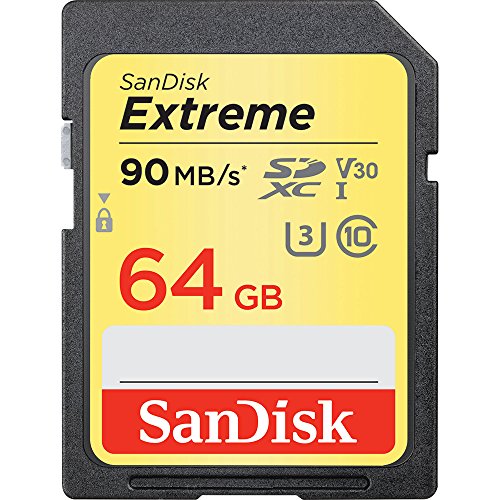 SanDisk 64GB Extreme SDXC UHS-I Memory Card (SDSDXVE-064G-GNCIN), 90MB/s Read Speed, V30 Video Speed Class, UHS-C10, U3, 4K Ultra HD Compatible.