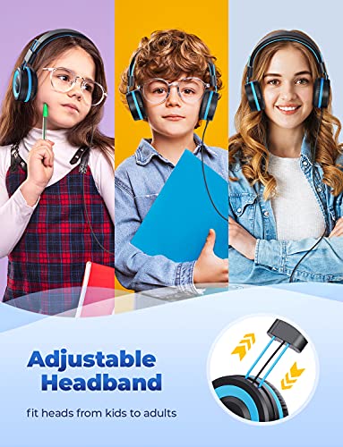 iClever HS14 Kids Headphones, 94dB Volume Limited, Adjustable Headband (Black & Blue)