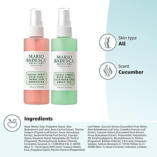 Mario Badescu Herbs and Rosewater Facial Spray with Cucumber and Green Tea, 4 Fl Oz (Pack of 2)