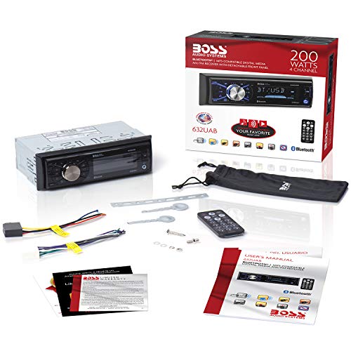 BOSS Audio Systems 632UAB Car Stereo - Single Din, Bluetooth Audio (Hands-Free Calling, Built-in Microphone), MP3 Player, USB Port, AUX Input, AM/FM Radio Receiver, Detachable Front Panel