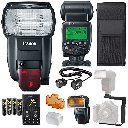 Canon Speedlite 600EX II-RT Flash with Flash L Bracket, TTL Cord, Flash Case and 4 High Capacity AA Rechargeable Batteries + Charger
