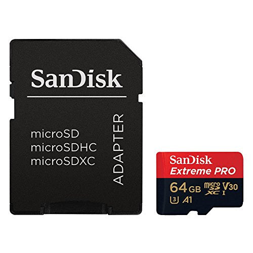 SanDisk Extreme PRO 64GB UHS-3 V30 Class 10 microSDXC Memory Card & SD Adapter (Up to 100 MB/s, A1)