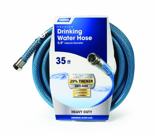 Camco 35ft Premium Drinking Water Hose (22843) - BPA and Lead Free, Anti-Kink Design, 20% Thicker Than Standard 5/8" Inside Diameter, Blue