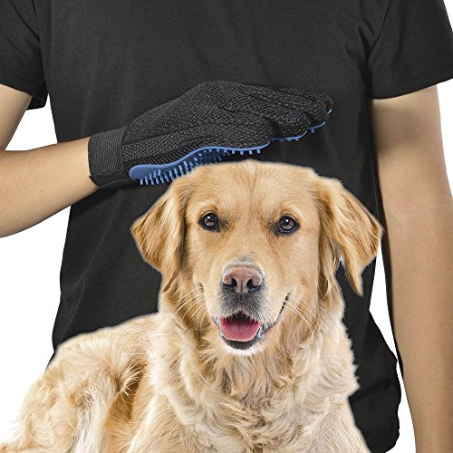 Pet Grooming Glove [1 Pack] - Blue - Right-Hand - Five-Finger Design - Removes Pet Hair Quickly and Easily - Suitable for Dogs & Cats with Long & Short Fur