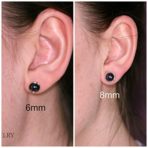 Sterling Silver Navy Blue Pearl Wire-Wrapped Stud Earrings (Night Nacre)