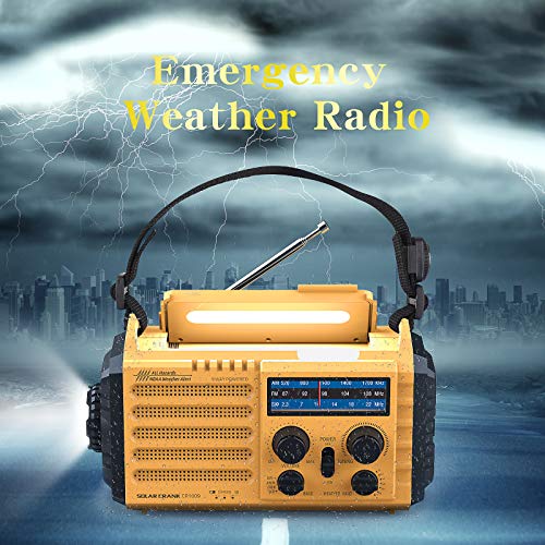 Raynic 5000mAh Solar & Hand Crank Emergency Weather Radio with AM/FM/SW/NOAA, 5W Power, Flashlight, Reading Lamp, Cellphone Charger & SOS Alarm (Yellow)