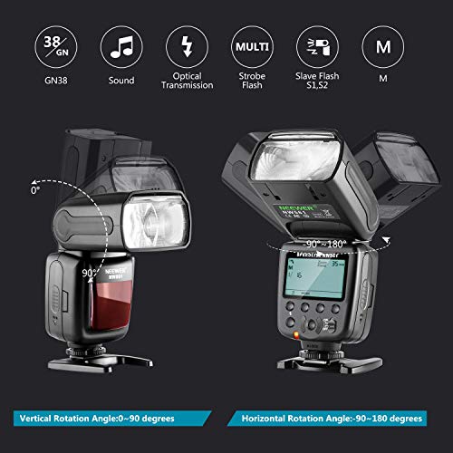 Neewer NW561 LCD Flash Speedlite for Canon, Nikon, Panasonic, Olympus, Pentax, Fujifilm, and Sony DSLR and Mirrorless Cameras with Mount Adapter.