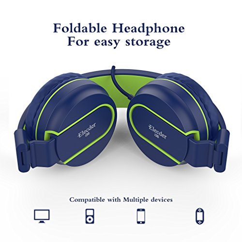 Elecder i36 Kids Headphones for Girls and Boys, Foldable and Adjustable On Ear Headphones with 3.5mm Jack for Smartphones, Computers, Kindle, MP3/4 and Tablets (Blue/Green)