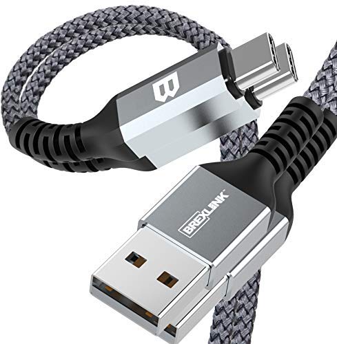 BrexLink USB C Fast Charger (3A), USB C to USB A Cable (6.6ft/2 Pack), Nylon Braided for Samsung Galaxy S10 S9 S8 Note 9, Pixel, LG V30 G6, Nintendo Switch (Grey)