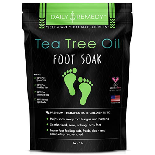 Tea Tree Oil Foot Soak with Epsom Salt (16 oz) - Made in USA - Soothe Sore Tired Feet, Combat Toenail Fungus and Athletes Foot, Eliminate Stubborn Foot Odor.