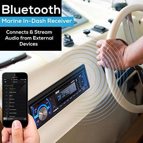 Pyle Marine Bluetooth Stereo Radio PLMRB29B (Black) - 12v Single DIN Boat In-Dash Radio Receiver with LCD, Mic, RCA, MP3, USB, SD and AM/FM Radio - Remote Control