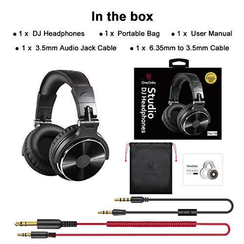 OneOdio Wired Over Ear Headphones (Studio Monitor & Mixing DJ Stereo) 50mm Neodymium Drivers, 1/4 to 3.5mm Audio Jack, AMP/Computer/Recording/Phone/Piano/Guitar/Laptop - Black