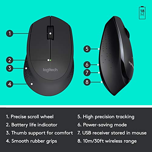 Logitech MK345 Wireless Keyboard & Mouse Combo - Full-Size, Palm Rest & Right-Handed Design - Black