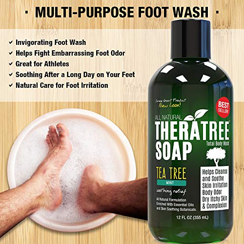 Oleavine TheraTree Tea Tree Oil Soap with Neem Oil (12oz), Helps Relieve Skin Irritation and Body Odor, Restore Healthy Complexion for Body and Face.