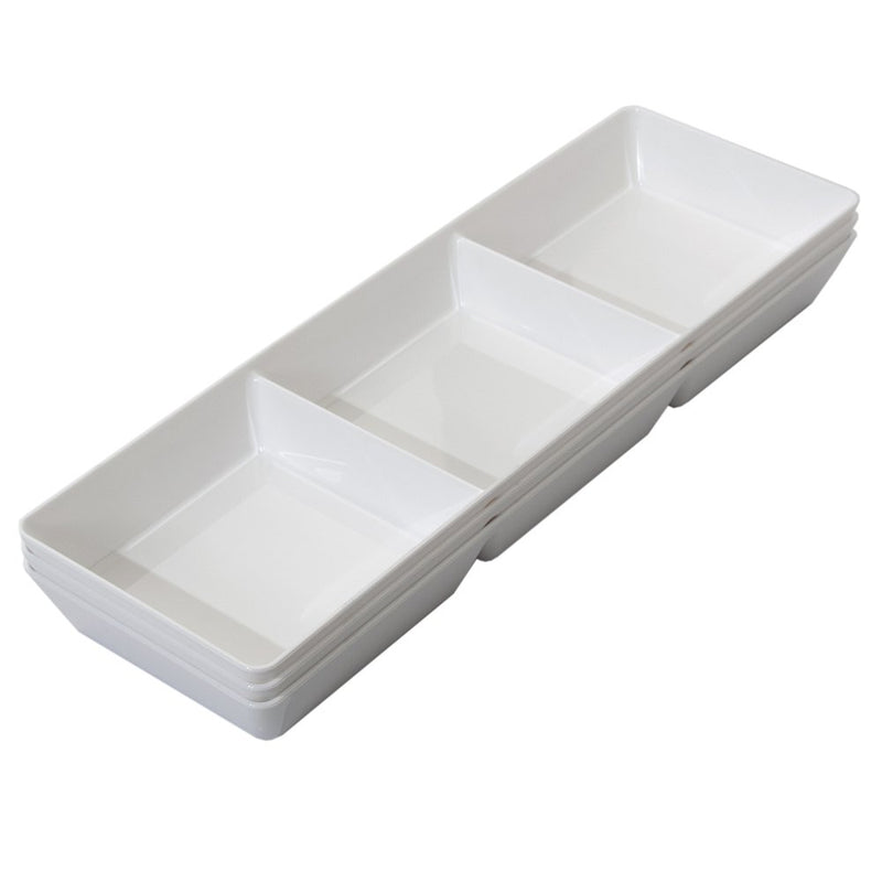 Avant 15-Inch x 5-Inch Plastic 3-Section Tray (Set of 4, White)