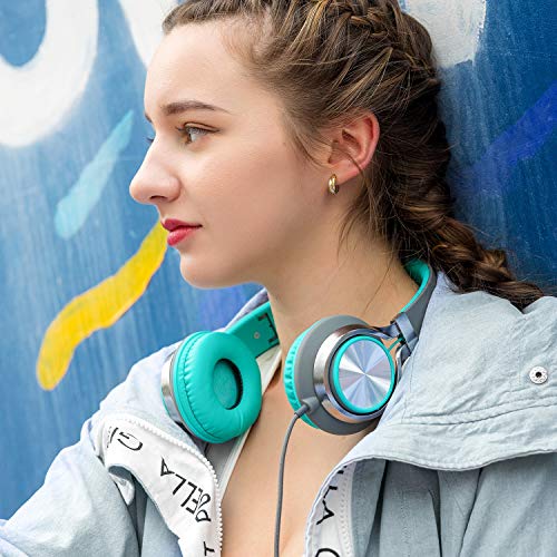AILIHEN C8 Wired Headphones with Microphone, Volume Control, Grey and Mint (Model 833563)