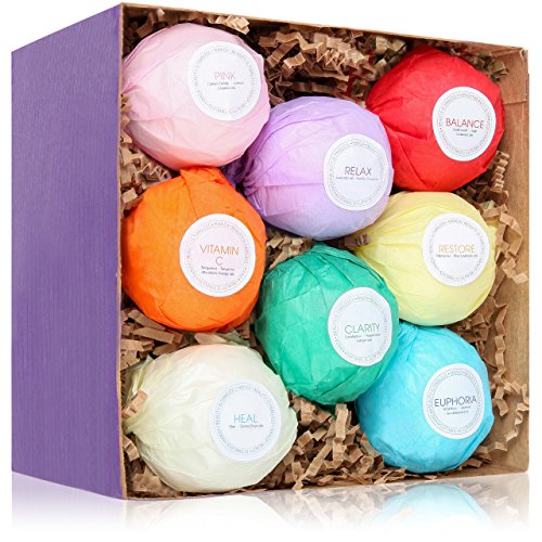 HanZá 8-Piece Bath Bomb Gift Set (Vegan) - Comforting Spa Fizzies for Women and Girls - Perfect for Adding to Bath Bubbles, Beads, Pearls and Flakes.