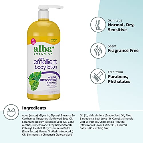 Alba Botanica Original Unscented Very Emollient Body Lotion (32 Oz).