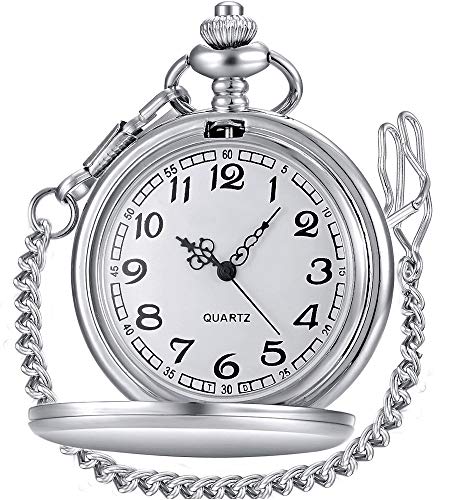 LYMFHCH Vintage Quartz Pocket Watch with Chain (Classic Smooth, Arabic Numerals Scale) for Men & Women – Christmas, Graduation, Birthday Gifts for Dad.