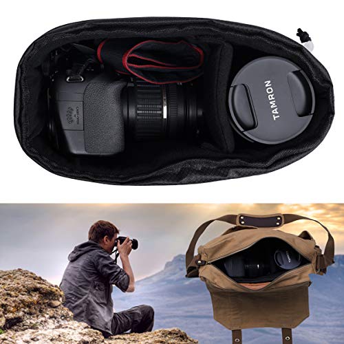 JAKAGO Shockproof Camera Insert Bag for Canon Nikon Sony SLR/DSLR/Mirrorless Cameras, Accessories, and Lens Flash Light - Adjustable Dividers, Water Resistant Inner Case (Black)